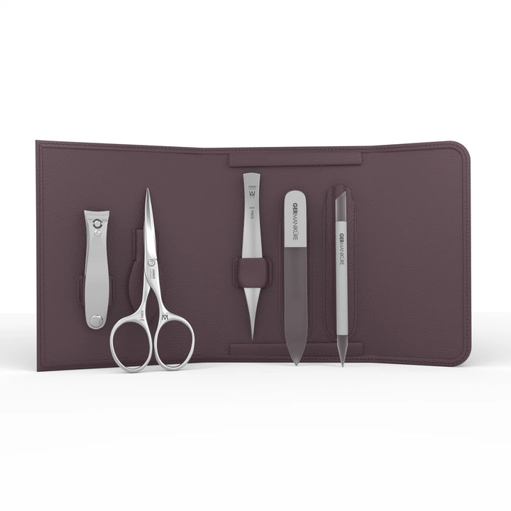 5 Piece Manicure and Grooming Set in in Magnet Case: Small Clipper, Mustache Scissor, Tweezer, Travel File, and Cuticle Stick