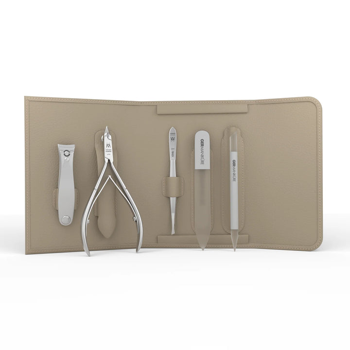 5 Piece Manicure Set in Magnet Case: Clipper, Nipper, Tweezer, Glass File, and Cuticle Stick