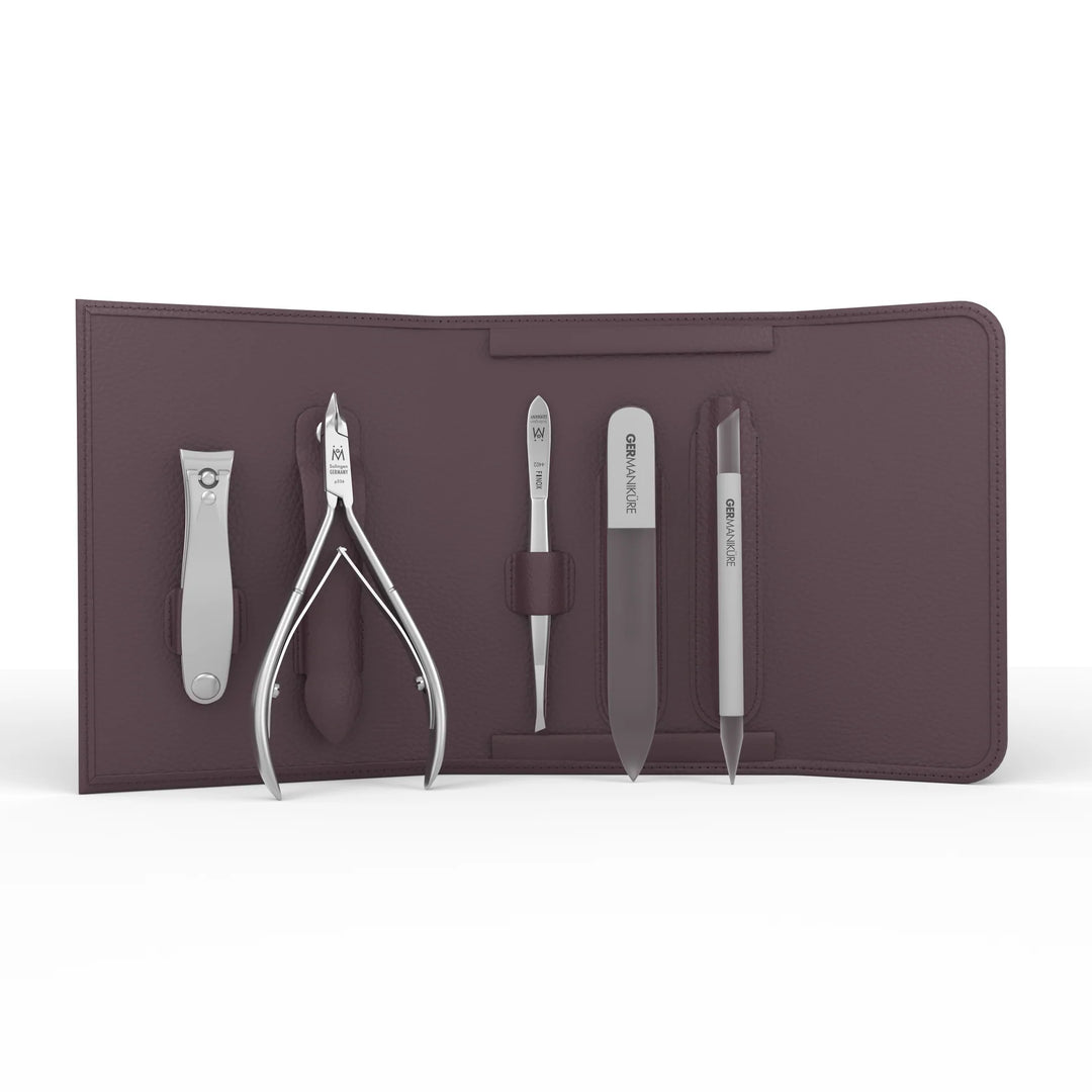 5 Piece Manicure Set in Magnet Case: Clipper, Nipper, Tweezer, Glass File, and Cuticle Stick