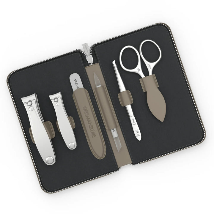 6 Piece Manicure Set in Zipper Case: 2 Clipper, Cuticle Scissors, Glass File, Cuticle Stick, and Tweezer