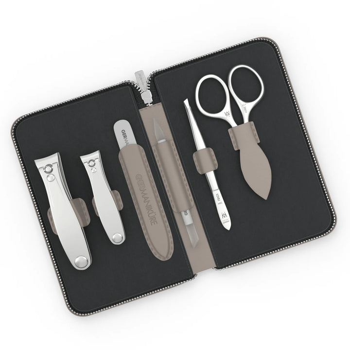 6 Piece Manicure Set in Zipper Case: 2 Clipper, Cuticle Scissors, Glass File, Cuticle Stick, and Tweezer