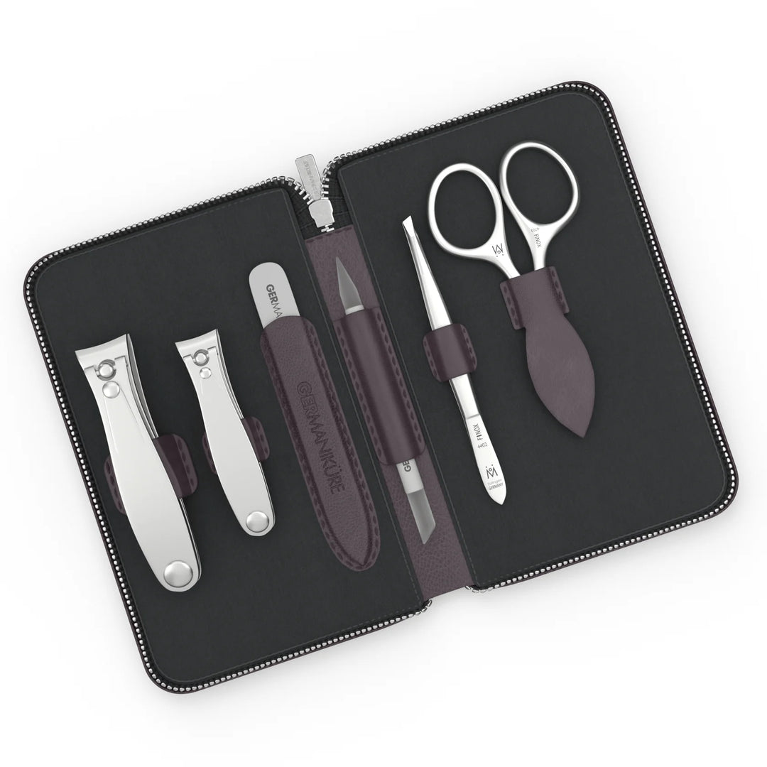 6 Piece Manicure Set in Zipper Case: 2 Clipper, Cuticle Scissors, Glass File, Cuticle Stick, and Tweezer