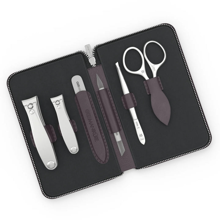 6 Piece Manicure Set in Zipper Case: 2 Clipper, Cuticle Scissors, Glass File, Cuticle Stick, and Tweezer
