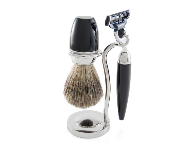 Black and Chrome Shaving Set with Stand by Erbe, Germany