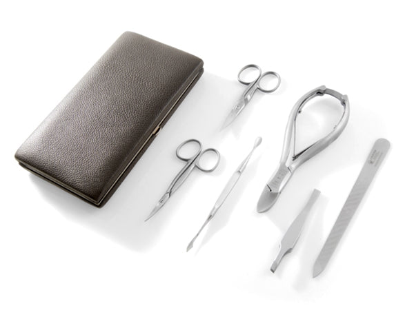 6pc Manicure Set in Graphite Leather Frame Case by DOVO, Germany
