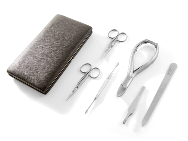 6pc Manicure Set in Graphite Leather Frame Case by DOVO, Germany