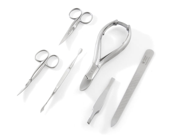 6pc Manicure Set in Graphite Leather Frame Case by DOVO, Germany