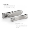 3pcs - Travel Manicure Set - German FINOX® Surgical Stainless Steel: Fingernail Clipper, Toenail Clipper and Glass Nail File