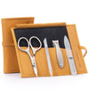 GERMANIKURE - Manicure Set in Leather Case 4pc - FINOX® Stainless Steel: Combination Scissors, Nail Clipper, Glass Cuticle Stick and Nail File