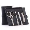 GERMANIKURE 4pc Manicure Set in Leather Case - FINOX® Stainless Steel - Combination Scissors, Nail Clipper, Nail Cleaner and Sapphire Nail File