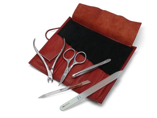5pcs Manicure Set German FINOX® Surgical Stainless Steel: Cuticle Nippers, Nail Scissors, Tweezers, Glass Nails File and Stick