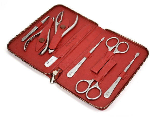 8pcs Manicure Kit German FINOX® Surgical Stainless Steel: Toenail Cutters, Cuticles Nippers, Scissors and Glass File