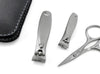 4pcs Pedicure Travel Kit German FINOX® Surgical Stainless Steel: Toenail Clippers, Fingernail Clippers, Scissors and Nails File