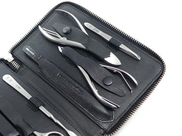 8pcs Manicure Nail Care Set German FINOX® Surgical Stainless Steel: Cuticle Nippers, Scissors, Tweezers, and Glass File