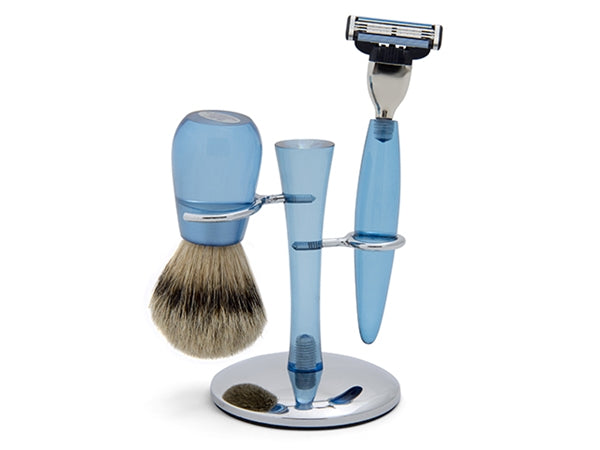 Silvertip Badger Shaving Set with Clear Blue Handles by Hans Baier, Germany