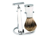 3pc White Resin Traditional Shaving Set with Best Badger Brush by Erbe, Germany