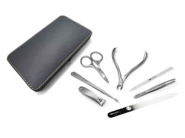 7pcs Manicure Set German FINOX® Surgical Stainless Steel: Scissors, Cuticle Nippers, Clippers, Glass Nail File