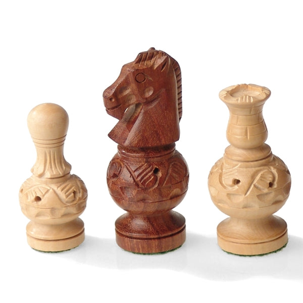 Slim Handcraved Sandalwood/Bud Rosewood Chess Pieces by Giglio Asla, Italy