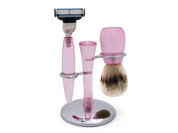 Silvertip Badger Shaving Set with Clear Pink Handles by Hans Baier, Germany