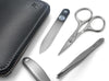 4pcs Travel Nail Care Set German FINOX® Surgical Stainless Steel: Scissors, Nail Clippers, Glass Nail File and Tweezers