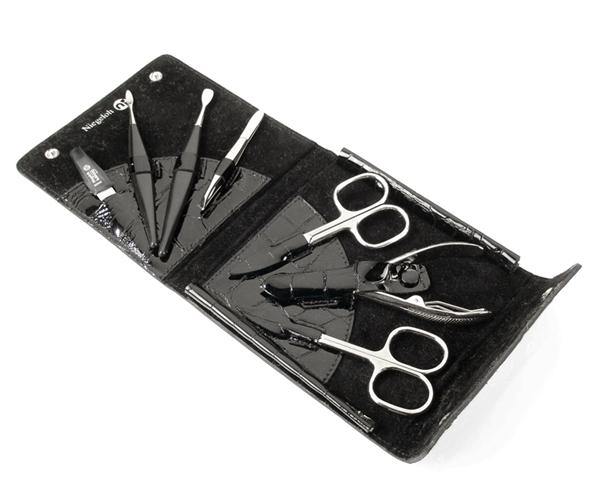 "KROKO L" - 7 pcs Nickel Plated High Carbon Steel Manicure Set by Niegeloh, Germany