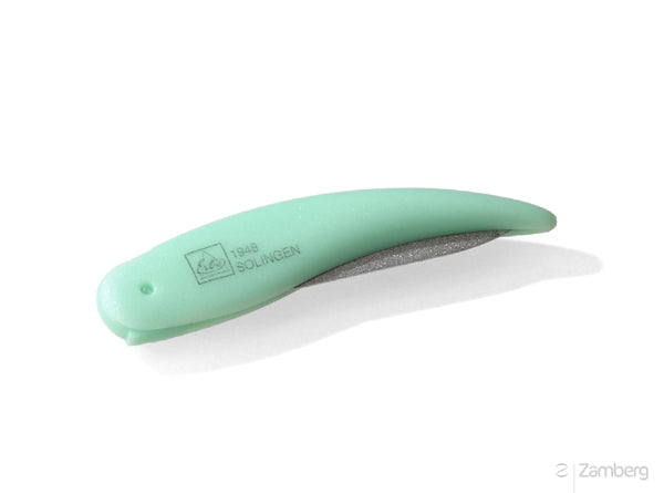 Sapphire Double-Sided Medium/Fine Pocket Foldable Nail File with Green Pastel Handle by Erbe, Germany