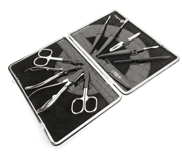 "KROKO XL" - 10 pcs Nickel Plated High Carbon Steel Manicure Set by Niegeloh, Germany