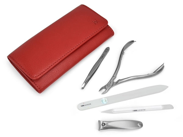 5pcs - Manicure Set German FINOX® Surgical Stainless Steel: Cuticle Nippers, Nail Clippers, Tweezers, Glass File and Stick