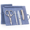 "GERMANIKURE" 4pc Manicure Set in Suede Case- FINOX® Stainless Steel: Combination Scissors, Nail Clipper, Glass Cuticle Stick and Nail File