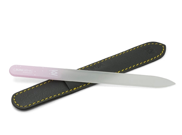 SUNgienic Genuine Patented Czech Crystal Glass Manicure Pedicure Nail File with Pink Handle in Suede