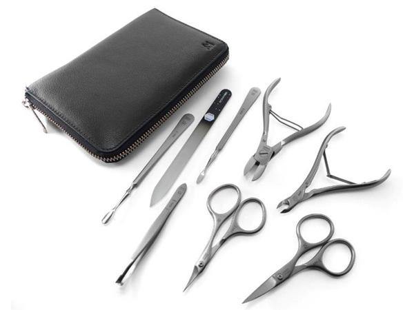 8pcs Manicure Nail Care Set German FINOX® Surgical Stainless Steel: Cuticle Nippers, Scissors, Tweezers, and Glass File