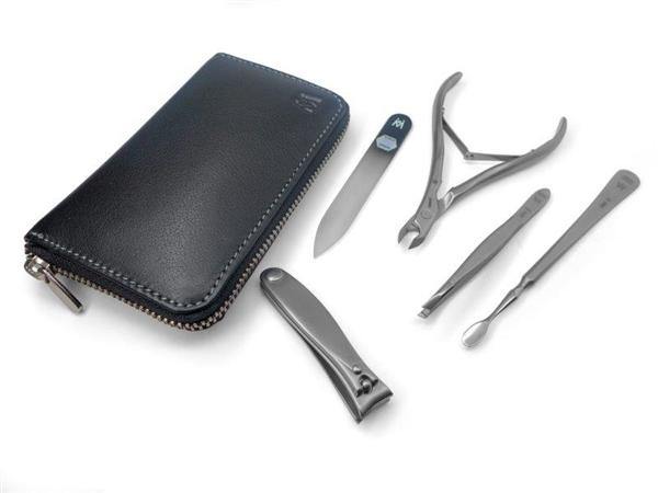 5pcs Travel Manicure Set German FINOX ® Surgical Stainless Steel: Nippers, Clippers, Tweezers, Pusher, and Glass Nail File