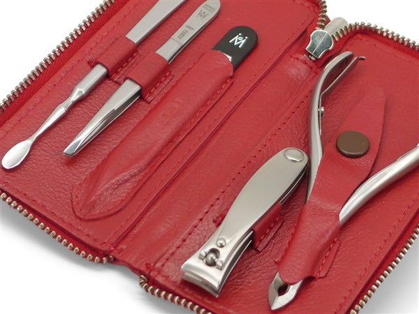 5pcs Manicure Set German FINOX® Surgical Stainless Steel: Nippers, Nail Clippers, Tweezers, Cuticle Pusher and Glass Nails File