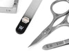 4pcs Travel Manicure Kit German FINOX® Surgical Stainless Steel: Flat French Nails Clippers, Scissors, Tweezers, and Glass Nail File