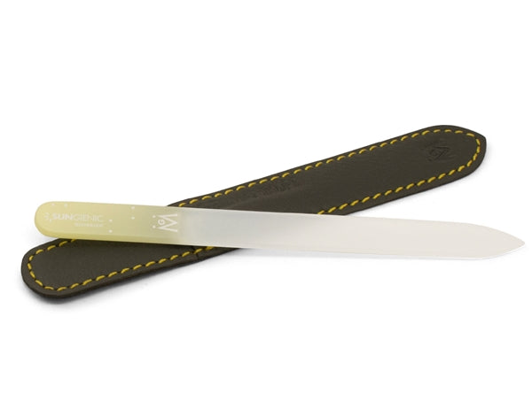SUNgienic Genuine Patented Czech Crystal Glass Manicure Pedicure Nail File with Yellow Handle in Suede