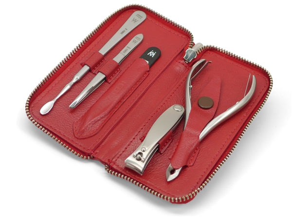 5pcs Manicure Set German FINOX® Surgical Stainless Steel: Nippers, Nail Clippers, Tweezers, Cuticle Pusher and Glass Nails File