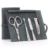 GERMANIKURE - Manicure Set in Suede Case - 4pc - FINOX® Stainless Steel: Combination Scissors, Nail Clipper, Nail Cleaner and Sapphire Nail File