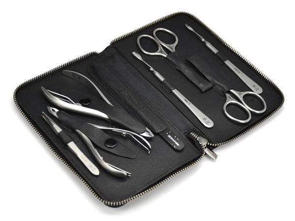 8pcs Manicure Nail Care Set German FINOX® Surgical Stainless Steel: Cuticle Nippers, Scissors, Tweezers, and Glass File