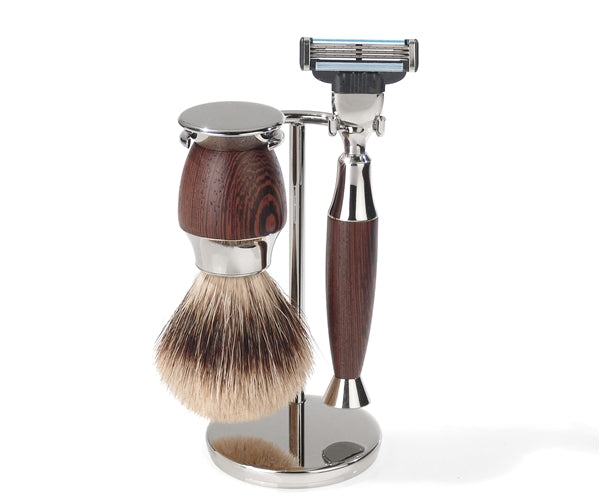 Luxury Shaving Set with Silvertip Badger Brush and Wedge Wood Handles by Erbe - Germany