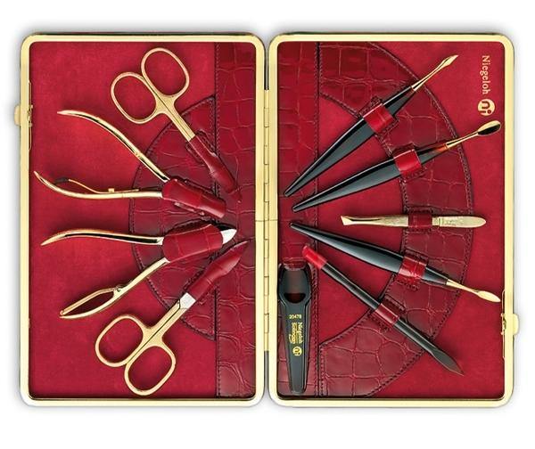 "KROKO XL' - 10 pcs 24K Gold Plated High Carbon Steel Manicure Set by Niegeloh, Germany