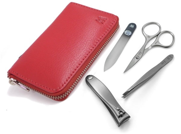 4pcs Travel Manicure Set German FINOX® Surgical Stainless Steel: Scissors, Clippers, Tweezers and Glass Nail File