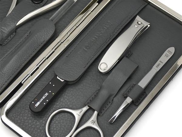 7pcs Manicure Set German FINOX® Surgical Stainless Steel: Scissors, Cuticle Nippers, Clippers, Glass Nail File