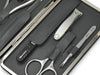 7pcs Manicure Set German FINOX® Surgical Stainless Steel: Scissors, Cuticle Nippers, Clippers, Glass Nail File