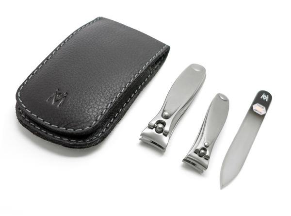 3pcs Travel Manicure Set German FINOX® Surgical Stainless Steel: Fingernail Clipper, Toenail Clipper, and Glass Nail File